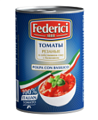 Томаты резаные в собственном соку, с базиликом, ж/б, Federici, 425 мл